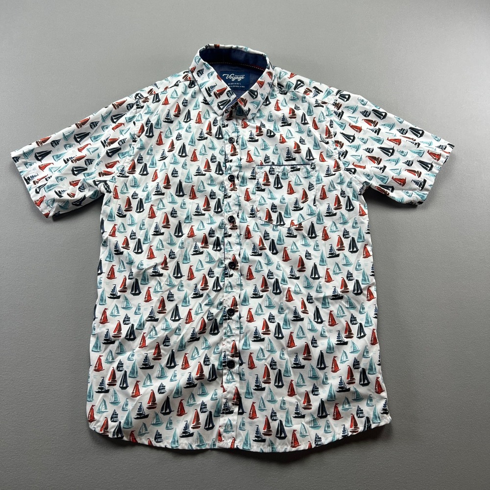 Craft + Flow Voyage Shirt Boys L 14/16 Multicolor All Over Sailboat Button Up